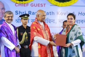 Honorable President of India Shri Ram Nath Kovind presenting the Institute Gold Medal to Ms. Parmish Kaur, M.Sc., during 7th Convocation held today, 5th August 2018