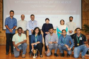 The winners of Volleyball league along with the Dignatories. B P Acharya, IAS (third from left) is seen in the picture