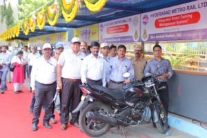 MD, HMRL Mr. NVS Reddy and other Senior officers are seen at smart parking facility at Begumpet Metro Station