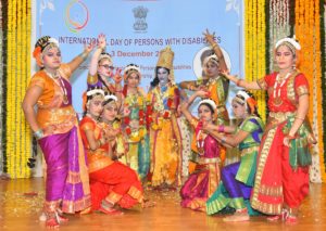 Students of visually impaired dancing to tunes of Annamayya Keerthana.