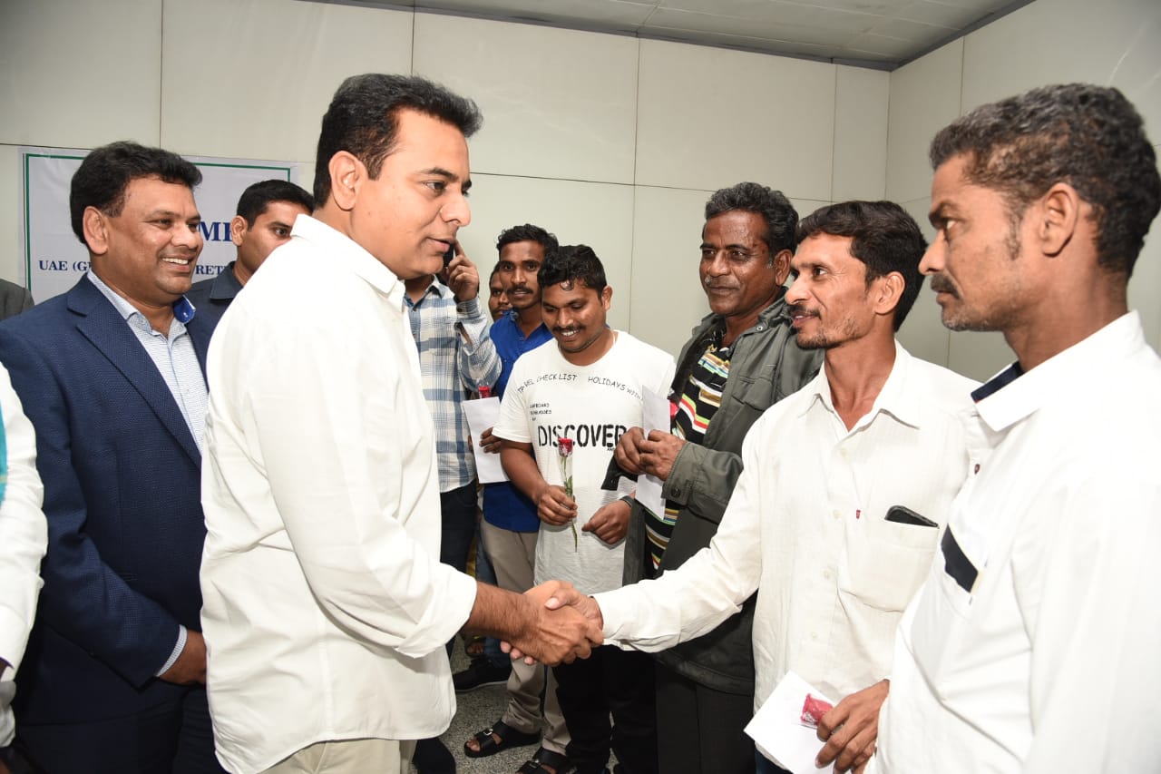 Minister KTR Receives Gulf Amnesty Returnees at RGI Airport