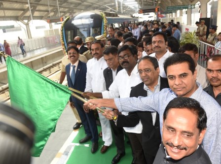 Minister for MA&UD KTR Flagged off Metro Rail services from Hitec City to Raidurg Stretch